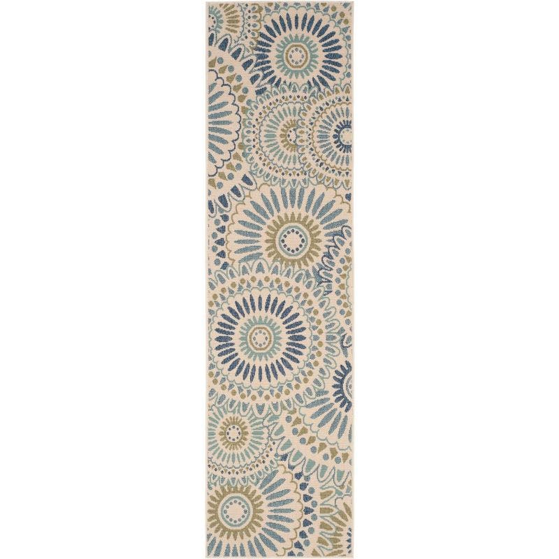 Lush Cream-Green Floral Synthetic 2'3" x 12' Runner Rug