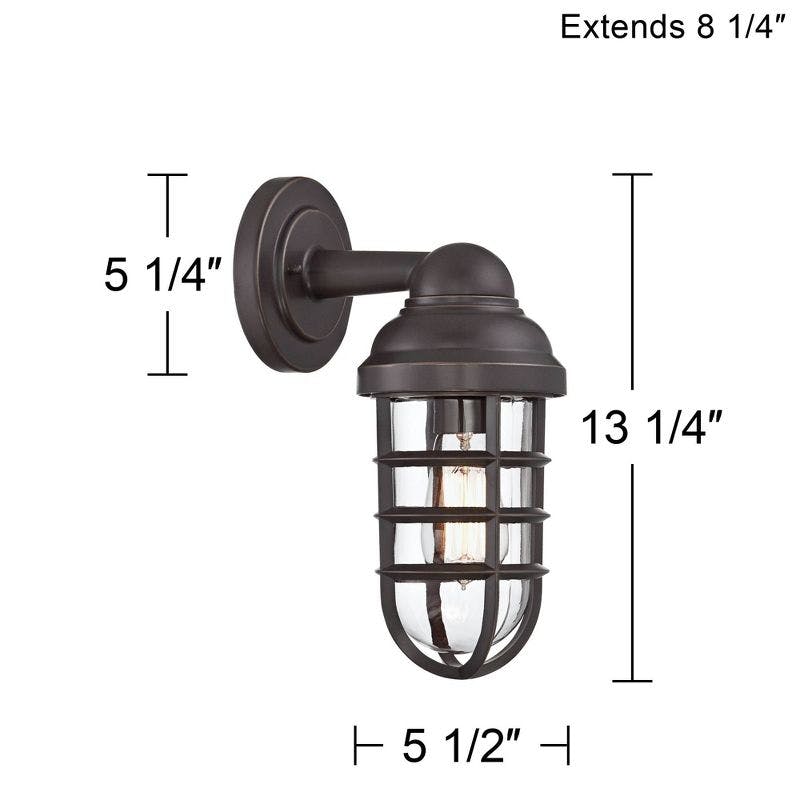 Marlowe Rustic Bronze Cage Outdoor Wall Light with Glass Shade