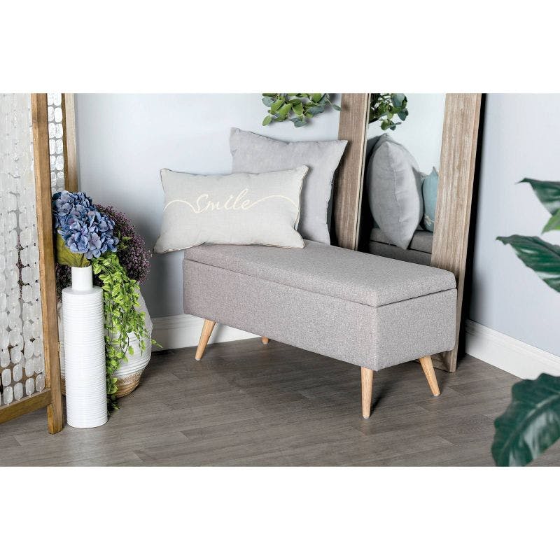 Modern Gray Polyester 42'' Storage Bench with Wooden Legs