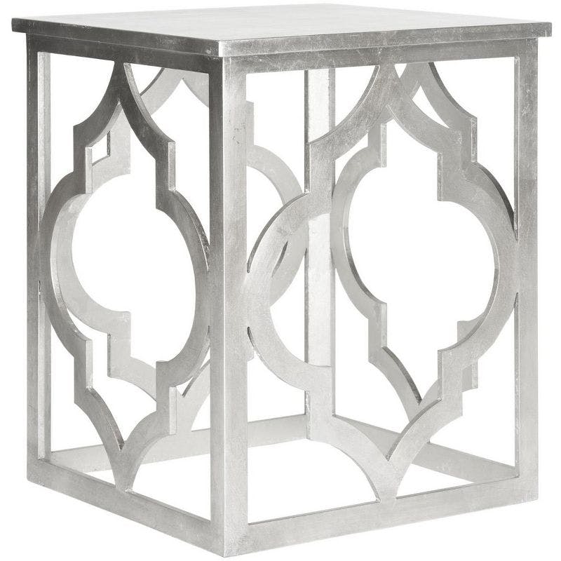 Elegant Silver Leaf Square End Table with Trellis Design