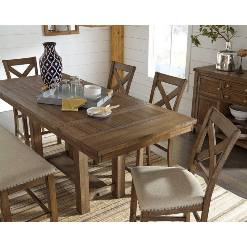 Transitional Nutmeg Brown Extendable Counter Height Dining Table
