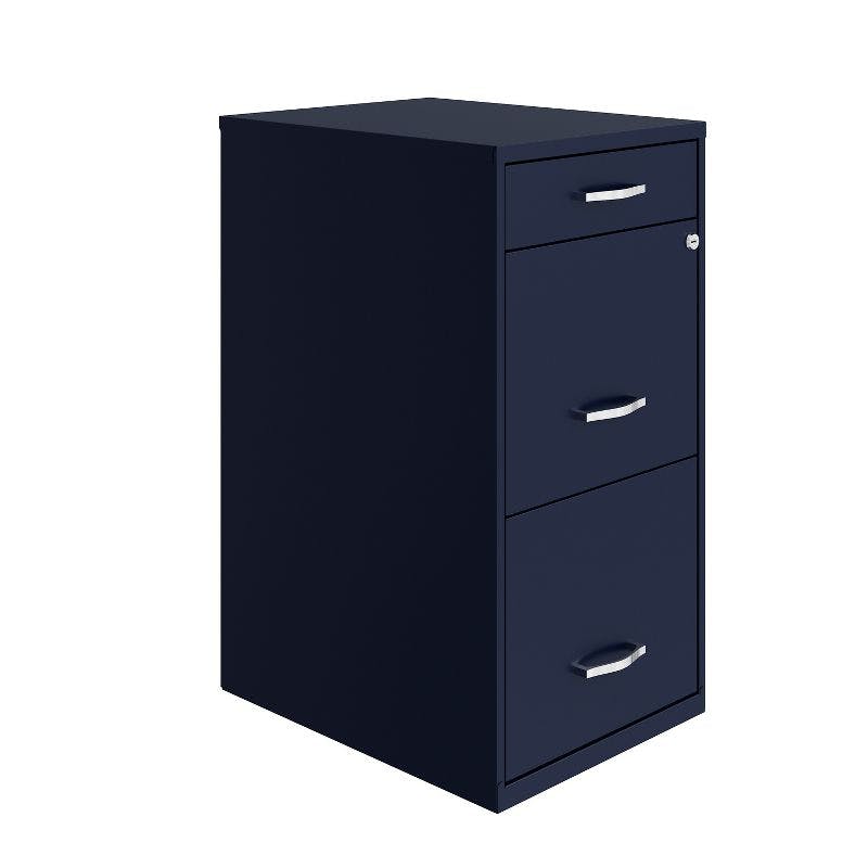 Navy Blue 3-Drawer Lockable Steel Pedestal File Cabinet
