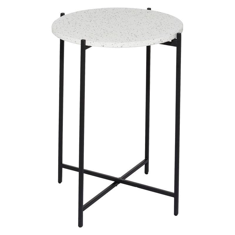 Elegant Black Terrazzo Round Accent Table with Metal Base