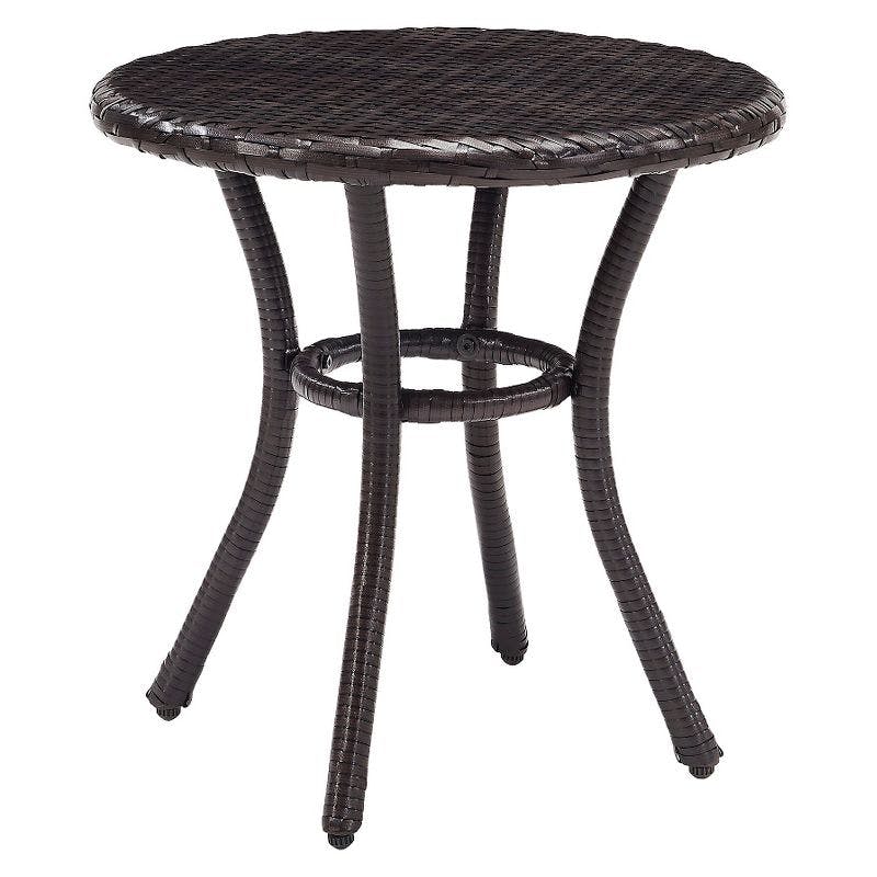 Palm Harbor Handwoven Brown Wicker Outdoor Round Side Table