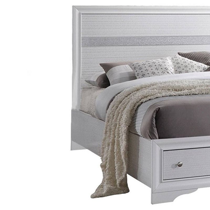 Naima White Queen Storage Bed with Wood Headboard and 2 Drawers