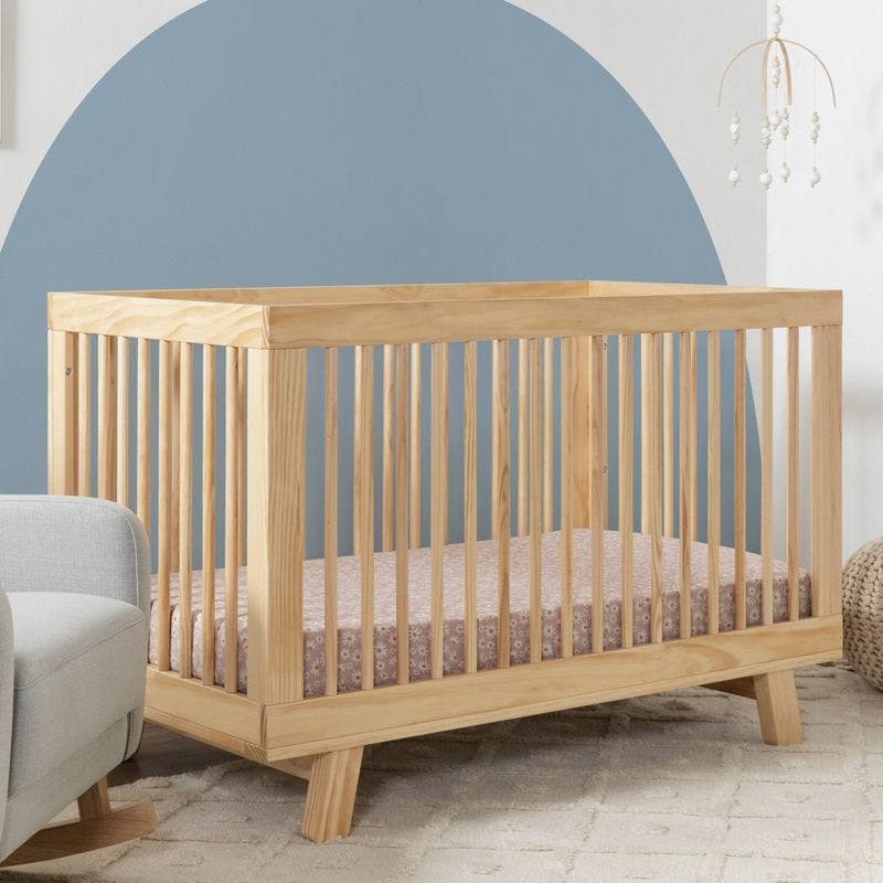 Babyletto Hudson Washed Natural Wood 3-in-1 Convertible Baby Crib with Toddler Bed Conversion Kit