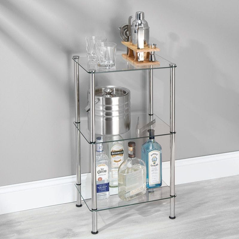 Compact Chrome Clear 3-Tier Glass Storage Tower