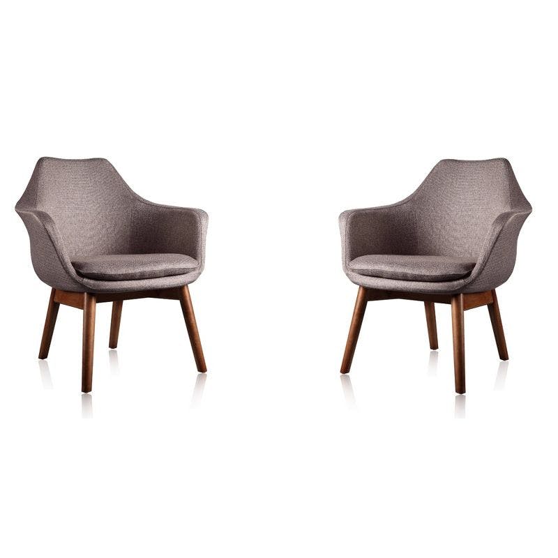 Cronkite Modern Grey Faux Leather and Walnut Wood Accent Chair