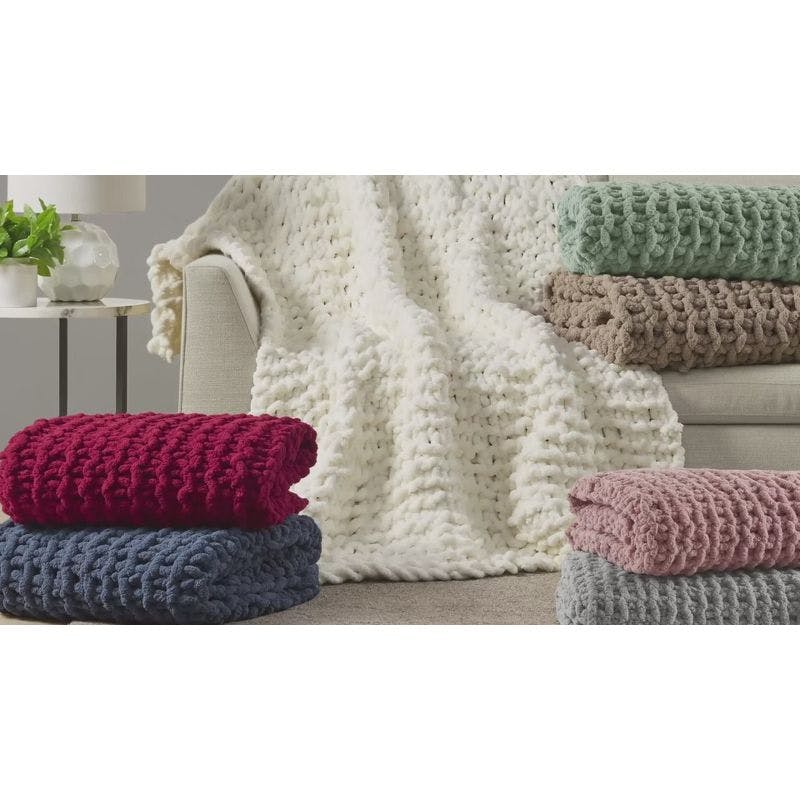 Ivory Chenille Luxurious Chunky Knit 50"x60" Throw Blanket