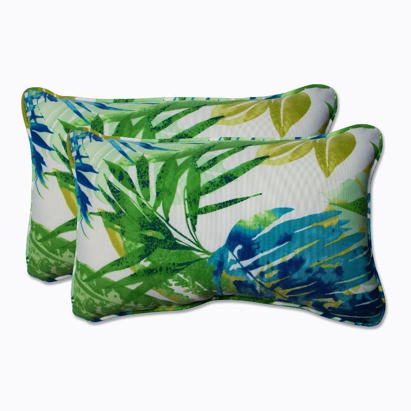 Tropical Breeze Embroidered Rectangular Throw Pillow Set in Blue/Green