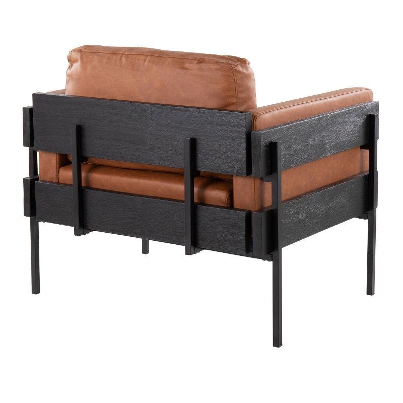 Kari Farmhouse Luxe Black/Camel Faux Leather Accent Chair
