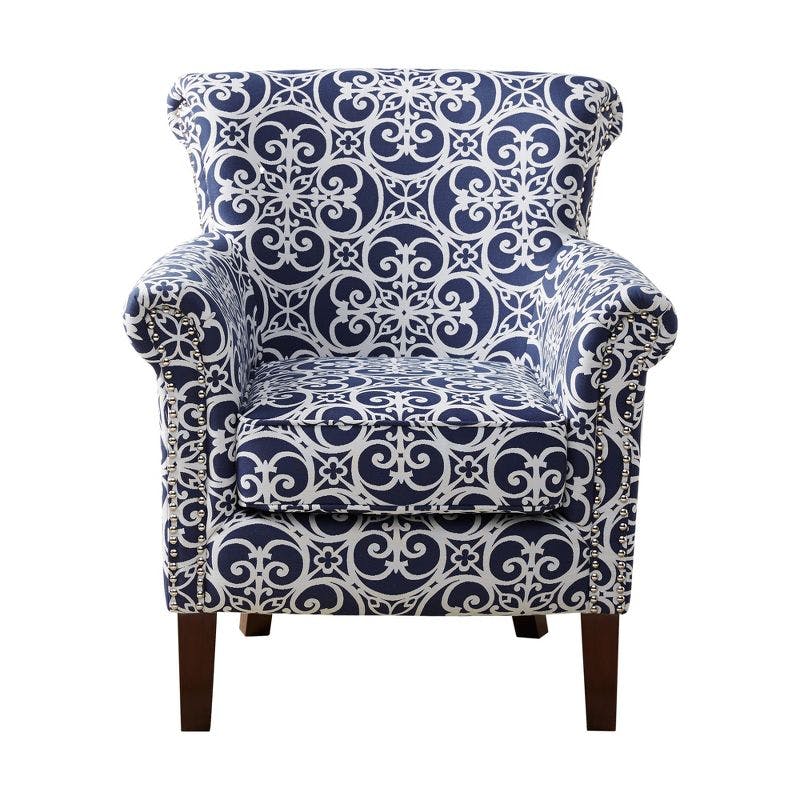 Navy Geometric 30" Wood Base Accent Chair