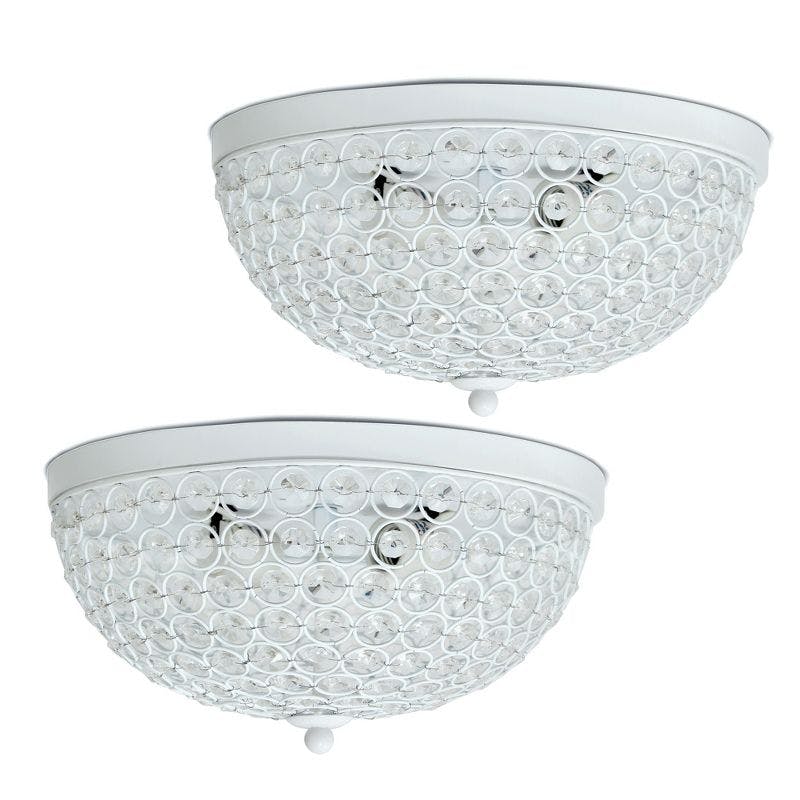 Elegant Elipse 13" White Crystal Dual Flush Mount Ceiling Light Set