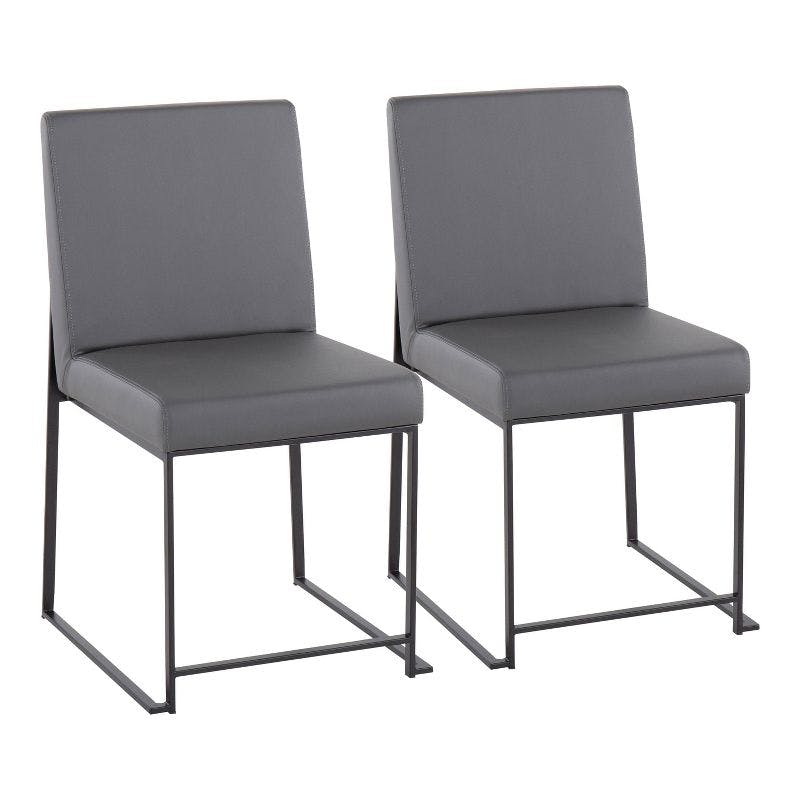 Fuji Contemporary High-Back Side Chair in Black Steel and Grey Faux Leather