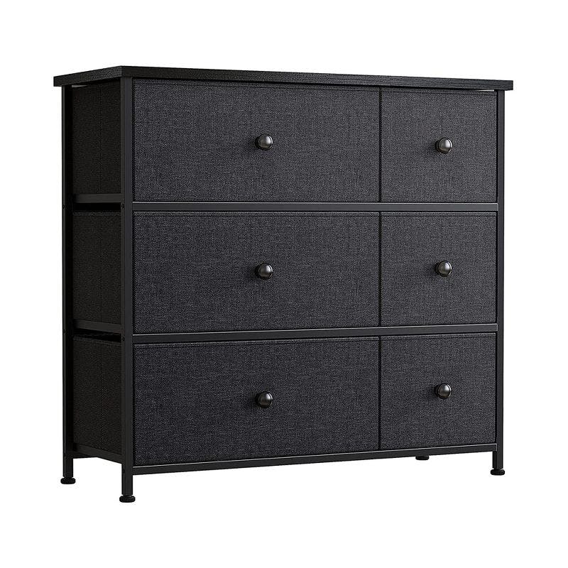 Modern Black Grey 6-Drawer Dresser with Waterproof Countertop