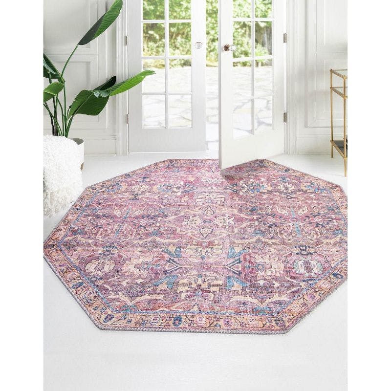 Nostalgia Octagon Pink Easy-Care Synthetic Area Rug