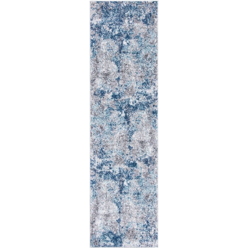 Abstract Energy Gray and Navy 2' x 9' Synthetic Runner Rug