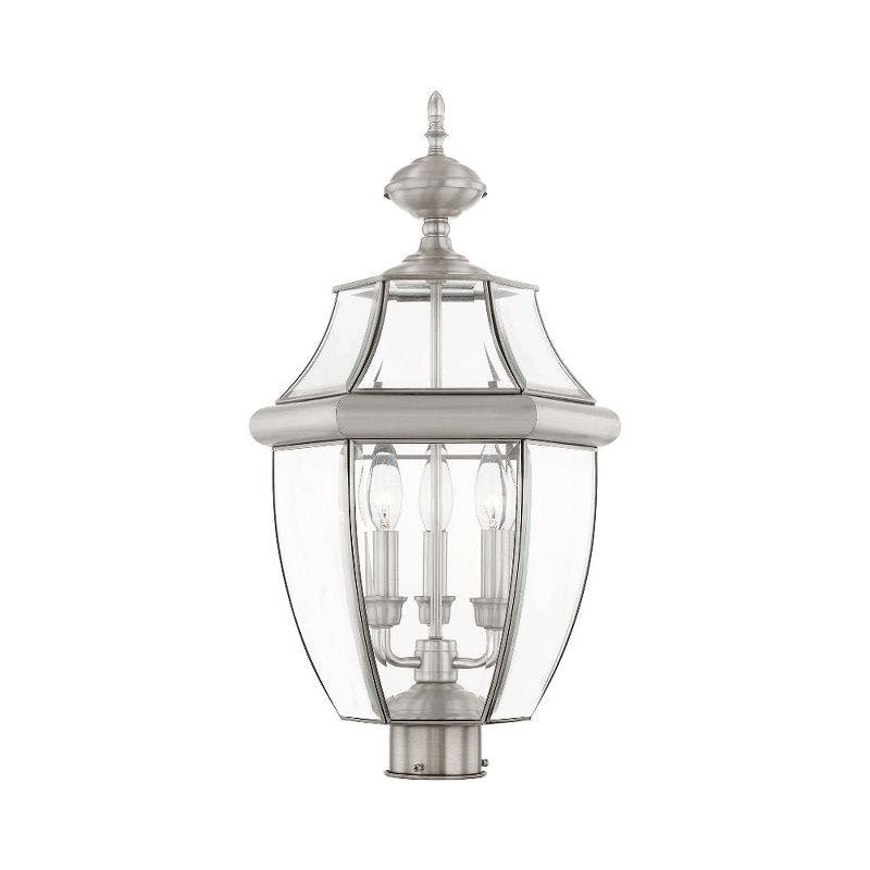 Monterey Brushed Nickel 3-Light Outdoor Post Lantern with Clear Beveled Glass