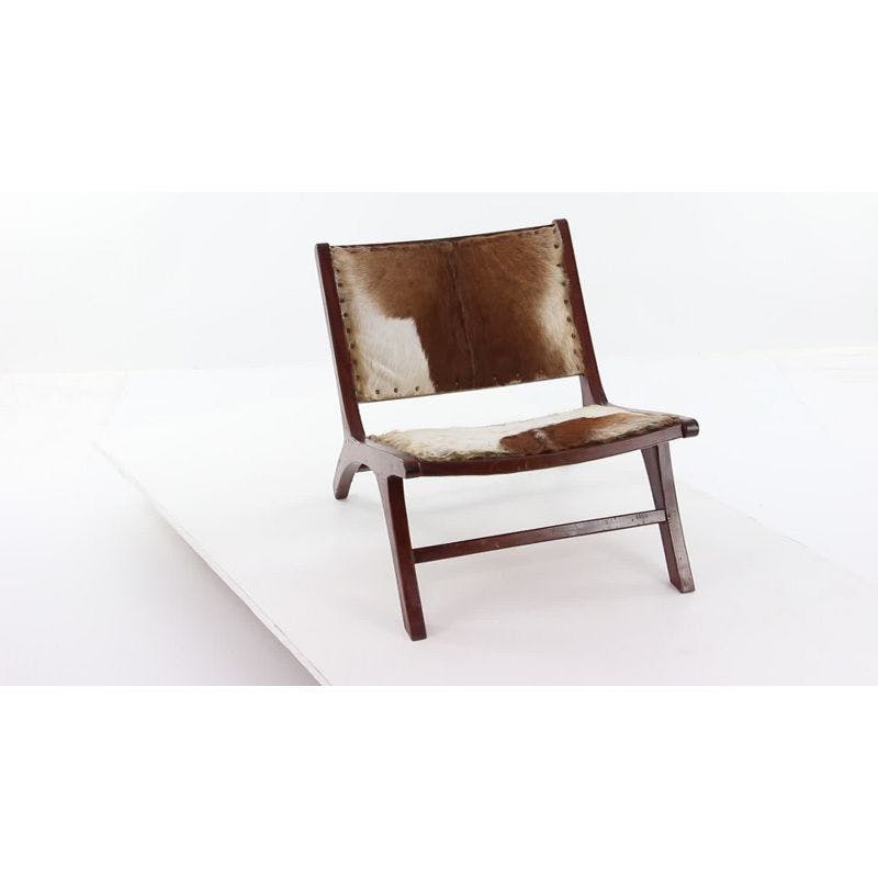 Rustic Espresso Goat Leather & Teak Wood Slipper Chair