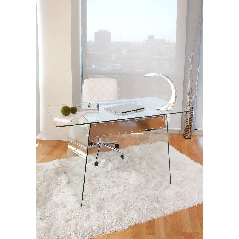 Glacier Contemporary Desk Clear Glass/Chrome - LumiSource