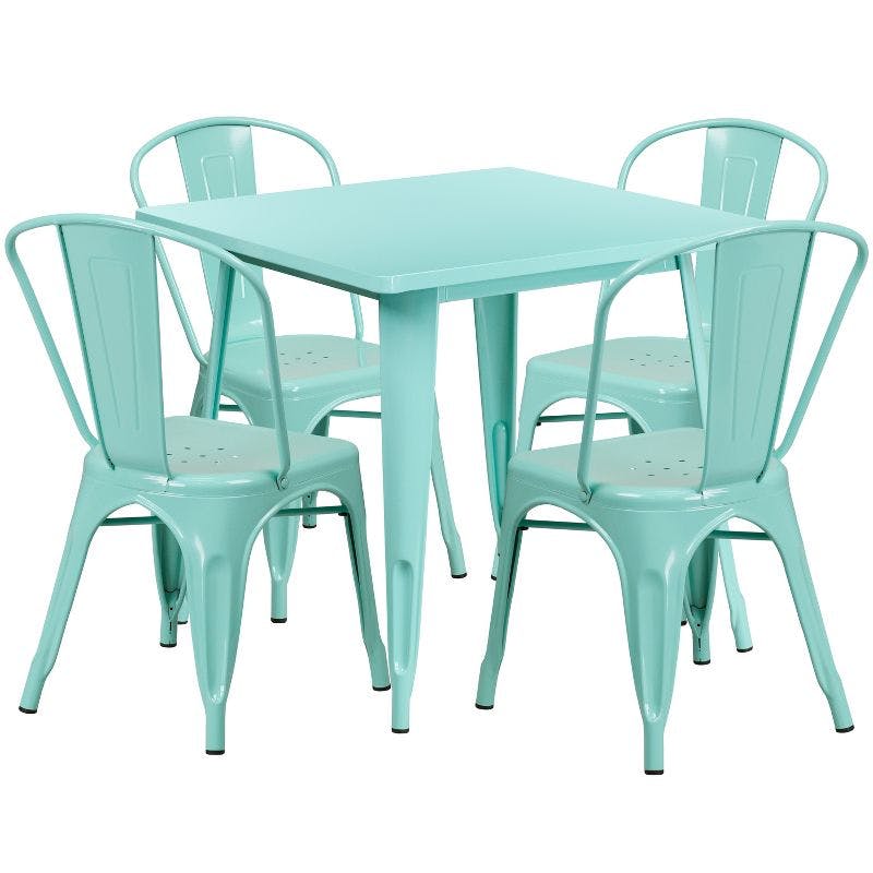 Mint Green 31.5" Square Steel Outdoor Dining Set with 4 Chairs