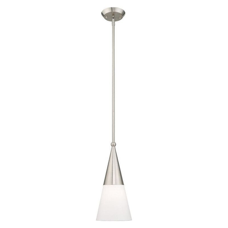 Stockholm Brushed Nickel 1-Light Mini Pendant with Off-White Shade