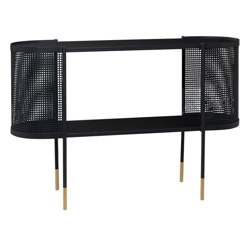 Linden 47" Black Metal Mesh Console Table with Shelf