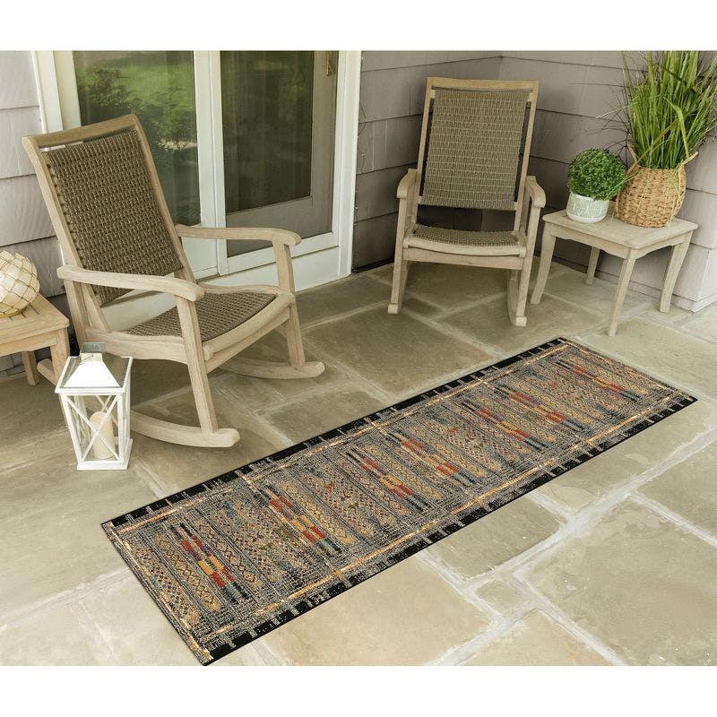 Tribal Stripe Washable Outdoor Rug in Bold Black