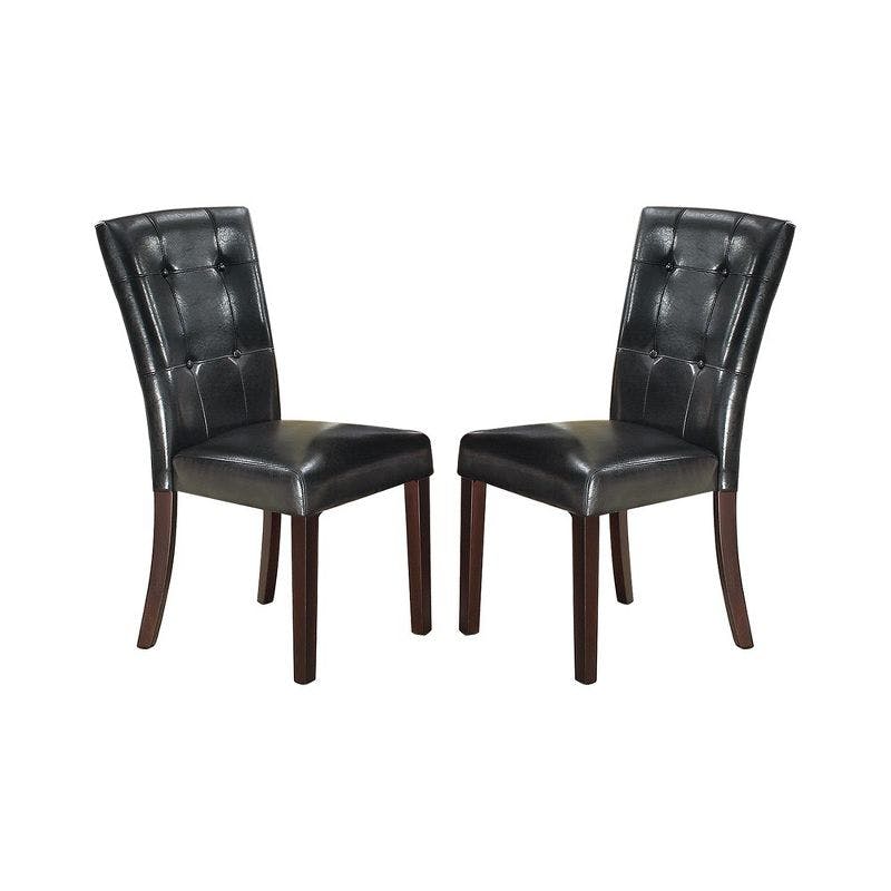 Modern Luxe Black Faux Leather and Wood Dining Chairs, Set of 2