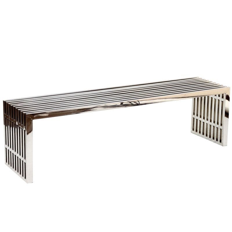Modern Gridiron 60" Stainless Steel Sleek Bench in Silver