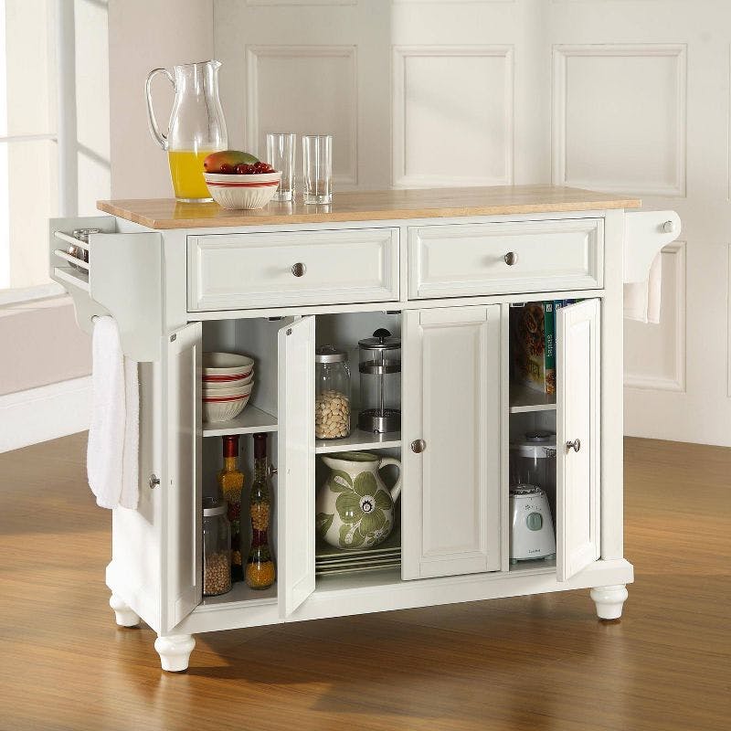 Cambridge Classic White and Natural Wood Full-Size Kitchen Island