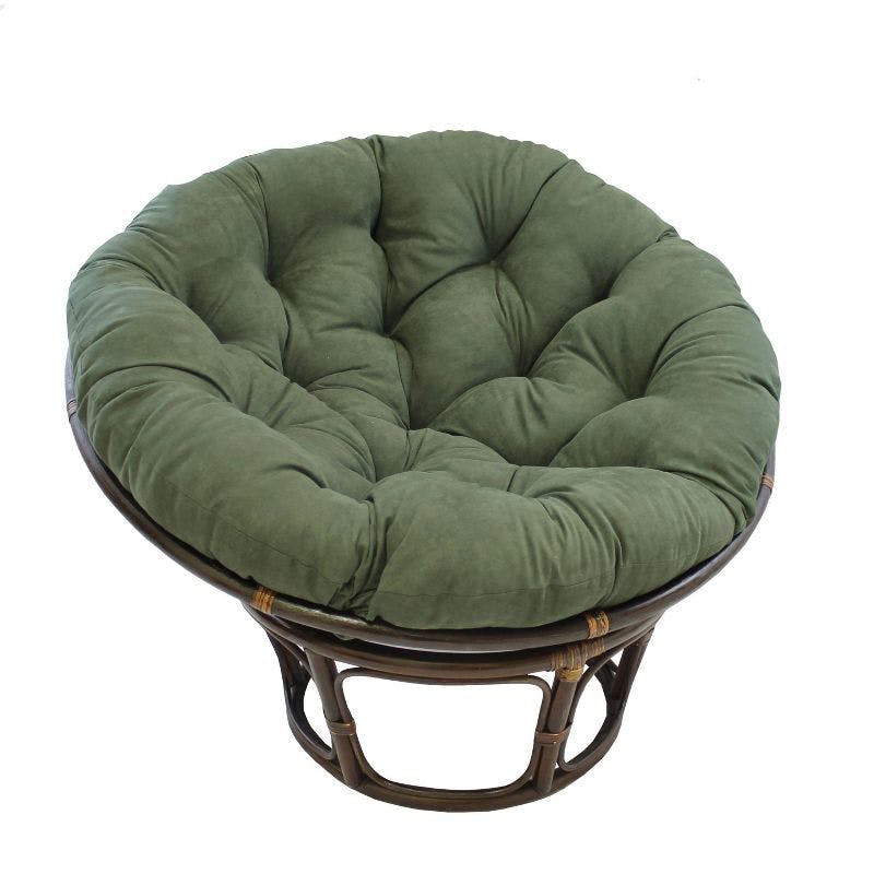 Eco-Friendly Green Microfiber Papasan Chair with Handcrafted Rattan Base