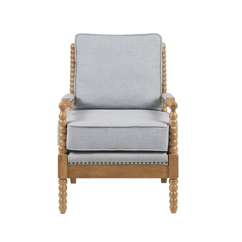 Elegant Light Blue Oakwood Accent Chair with Bronze Nailheads