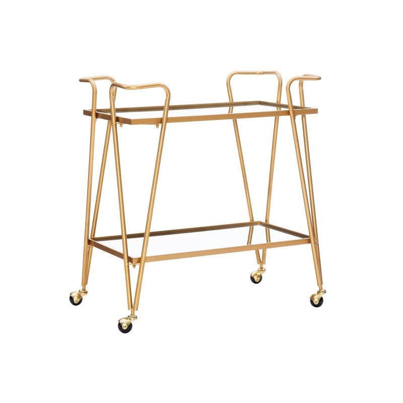 Mid-Century Glam Mirrored Gold Bar Cart with Spacious Storage