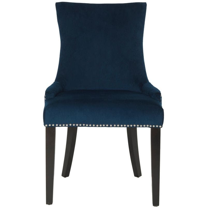Elegant Sloped Arm Velvet Side Chair in Dark Navy - Set of 2