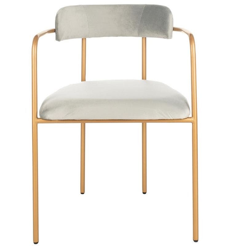 Elegant Transitional Grey Velvet & Gold Metal Side Chair