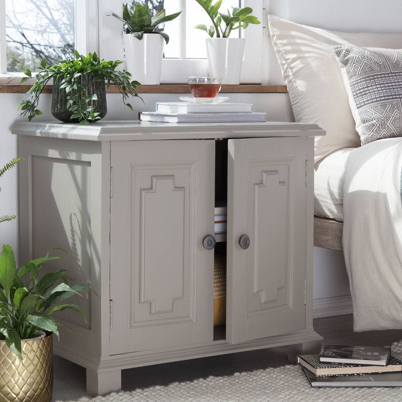 Ellison Soft Gray Painted Wood Storage Cabinet with Fixed Shelf