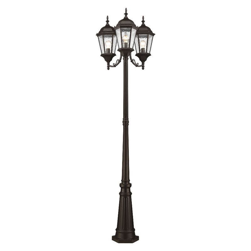 Elegant Bronze Aluminum 86" Outdoor Post Lantern with Clear Water Glass