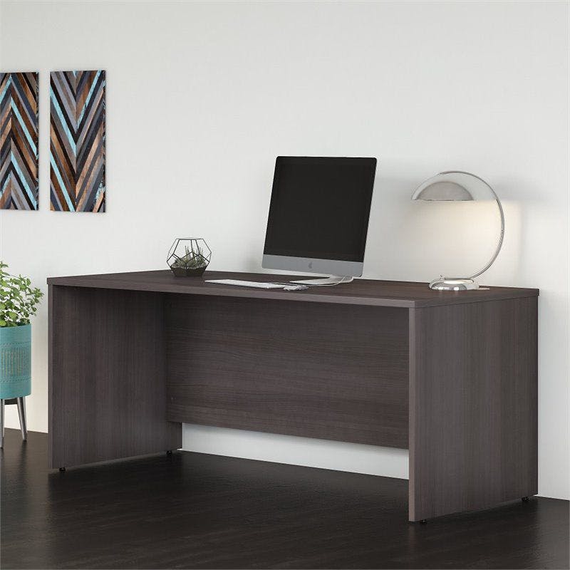 Transitional Storm Gray 72W Home Office Desk with Filing Cabinet