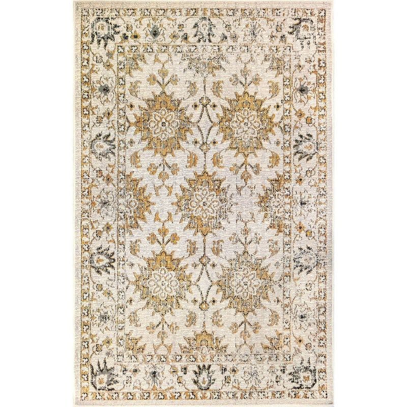 Carmel Sand Square Vintage Floral Flatwoven Synthetic Rug