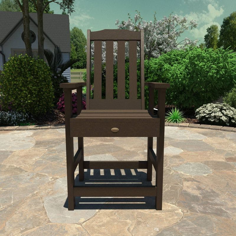 Weathered Acorn Poly Resin Counter-Height Outdoor Armchair