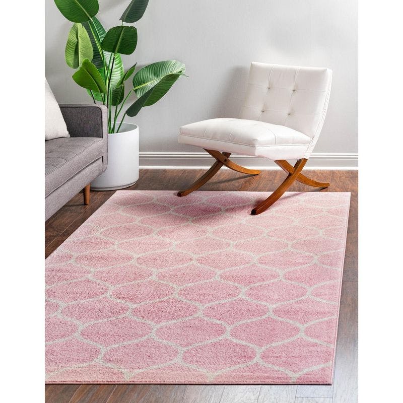 Easy-Care Pink Trellis Synthetic Area Rug 4' x 6'