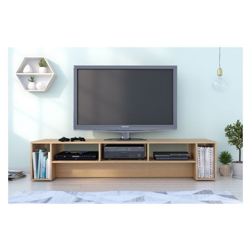 Simplistic Natural Maple 72-Inch Open Cubby TV Stand