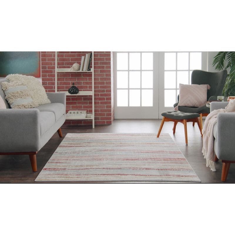 Ivory Multicolor Abstract Synthetic 5' x 7' Easy-Care Area Rug