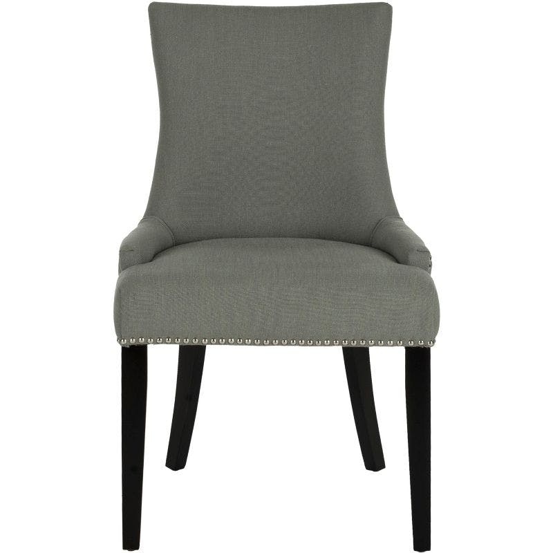 Elegant Sloped-Arm Linen Side Chair in Gray with Birch Wood Legs