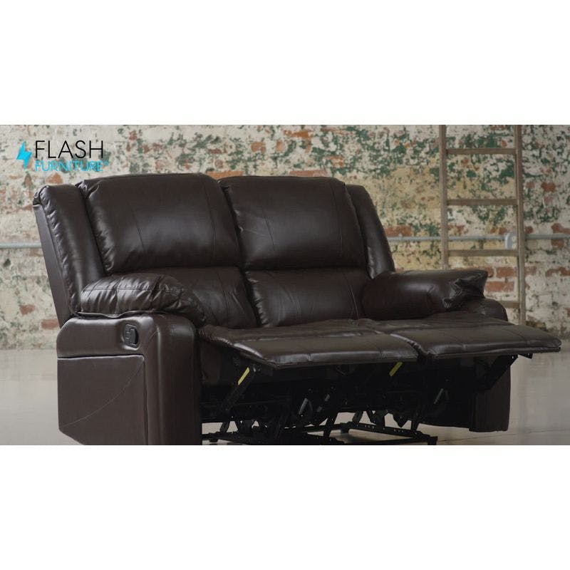 Harmony Series 56'' Brown Faux Leather Pillow-Top Loveseat Recliner