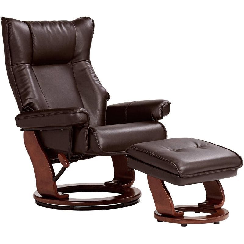 Java Brown Faux Leather Swivel Recliner with Ottoman