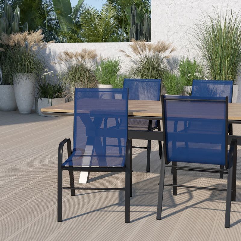 Brazos Navy Blue Outdoor Stackable Dining Chair Pair with Flex Comfort