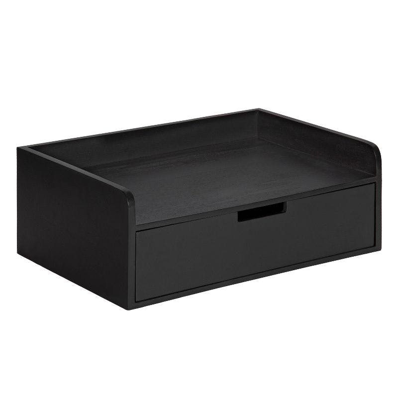 Modern Black Wood Floating Shelf Side Table with Storage