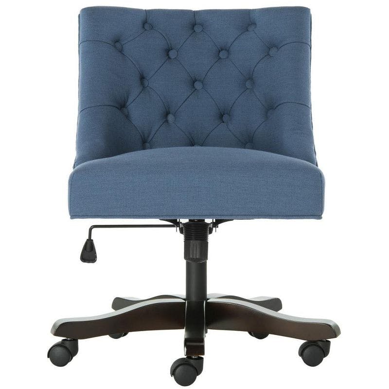 Espresso Black Linen and Wood Transitional Swivel Task Chair